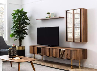 Lowboard TV cabinet Wardrobe Table Living room Wood Modern Wall unit Furniture 5pcs
